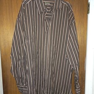 Claiborne Men's Brown and Tan Striped Casual Shirt